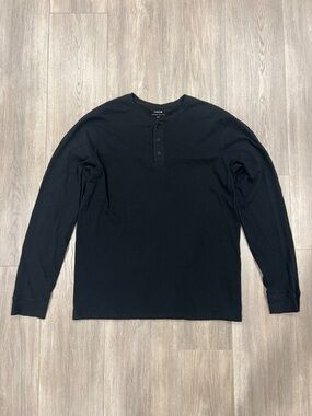 VINCE Men's Long Sleeve Slub Henley Shirt, Medium, Black RETAIL $110